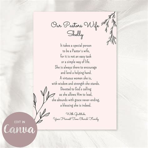 Pastors Wife Appreciation Card Printable Thank You Edit In Canva