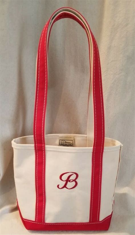 Vintage Ll Bean Boat And Tote Red Natural Canvas Bag Large Monogrammed