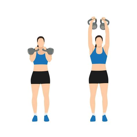 Woman Doing Two Arm Kettlebell Military Press Exercise Flat Vector