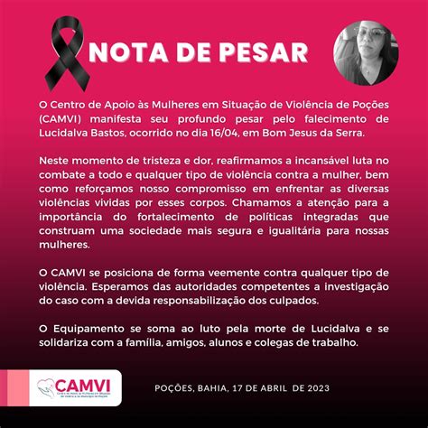 Centro De Apoio às Mulheres Divulga Nota De Pesar Pela Morte Da