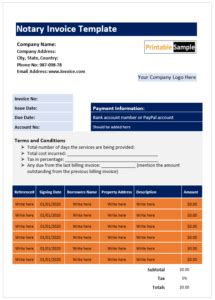 Free Notary Invoice Templates Printable Samples