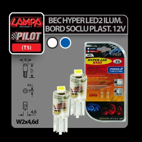 Bec Hyper Led2 1SMD 12V Bord Soclu T5 W2x4 6d 2buc Albas Cridem