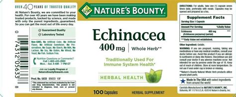 Nature S Bounty Echinacea 400 Mg Capsules