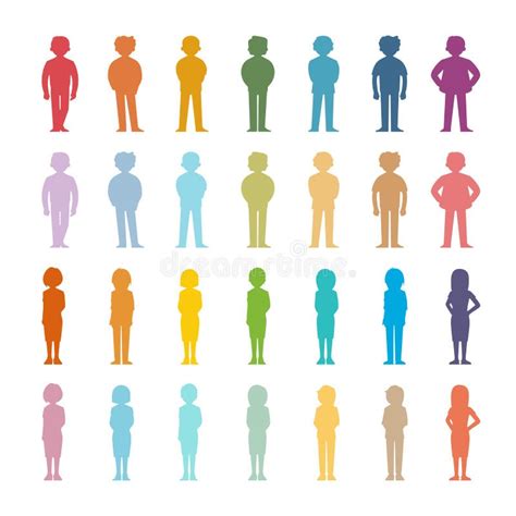 Set Of Vector Cartoon People Colored Outline Shapes Stock Vector