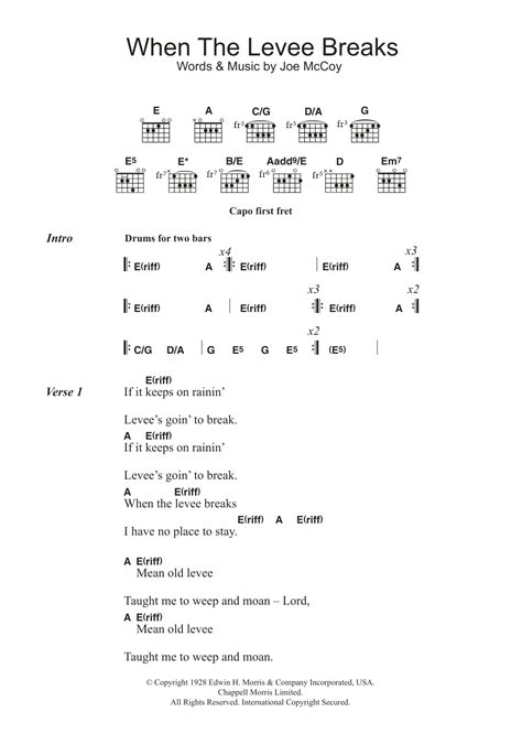 When The Levee Breaks By Led Zeppelin Guitar Chords Lyrics Guitar