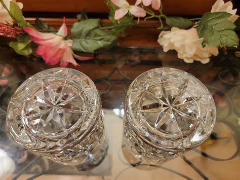 Block Olympic Polish Hand Blown Hand Etched Vintage Crystal Double Old Fashioned Tumblers Set Of