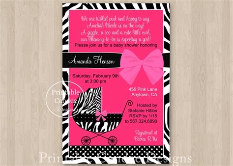 Hot Pink Zebra Baby Shower Invitation DIY Custom Printable 10 00 Via Etsy Zebra Baby