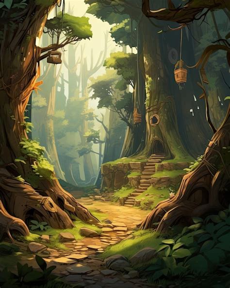 Premium AI Image The Painting Shows A Sunlit Forest Path Illustration