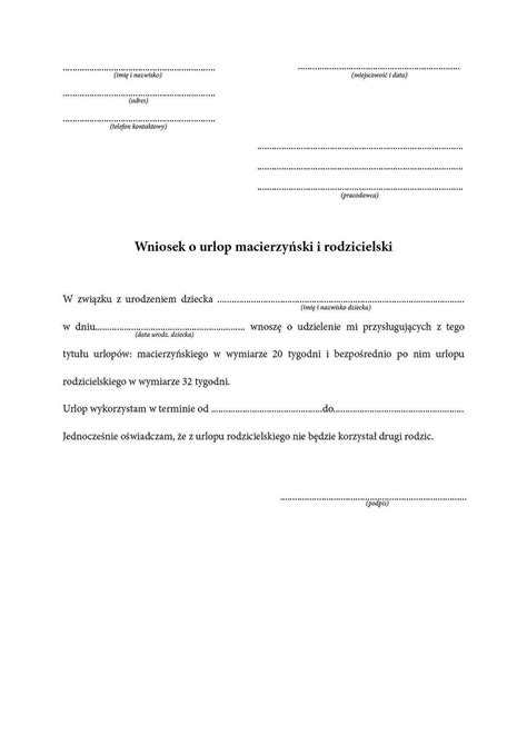 Wniosek O Urlop Macierzy Ski Wz R Pdf Do Druku