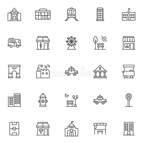 Iconos Urbanos Del Esquema De Los Edificios Fijados Ilustración Del Vector Ilustración De