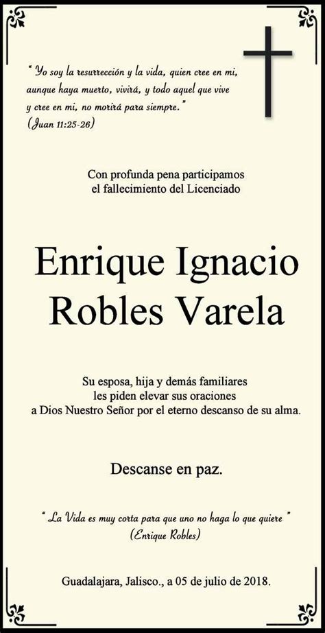 Señor Enrique Ignacio Robles Varela Obituario Esquela