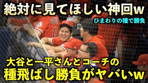 絶対見てほしい神回登場w 大谷翔平一平さんギルコーチでひまわりの種飛ばし勝負w エンゼルス現地映像8月23日 レイズ第1戦 YouTube