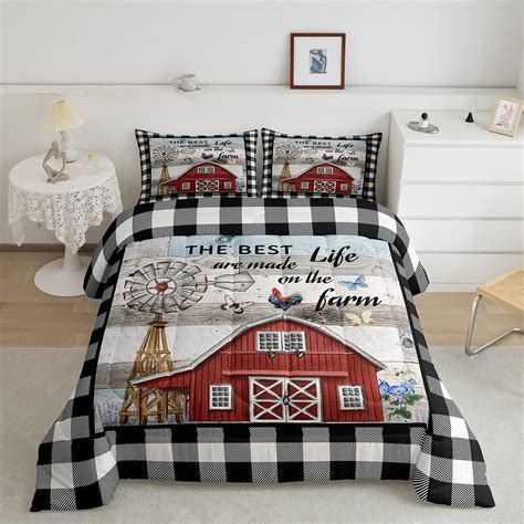 Rustic Farmhouse Bedding Set Windmill Decor Comforter Set Rooster Red ...