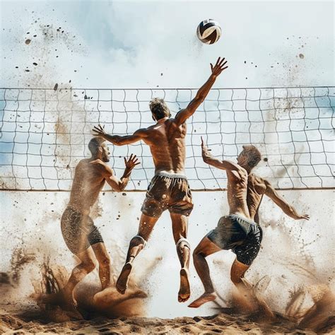 Premium Photo Energetic Beach Volleyball Game With Men Players