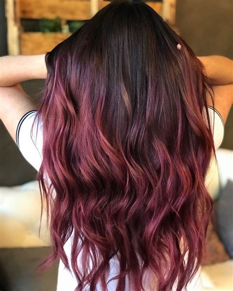 Red Balayage Color Melt Hair With Dark Brown Roots Color Melting Hair