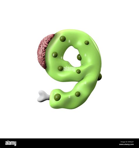 zombie alphabet number 9. Halloween font. 3D Rendering Stock Photo - Alamy