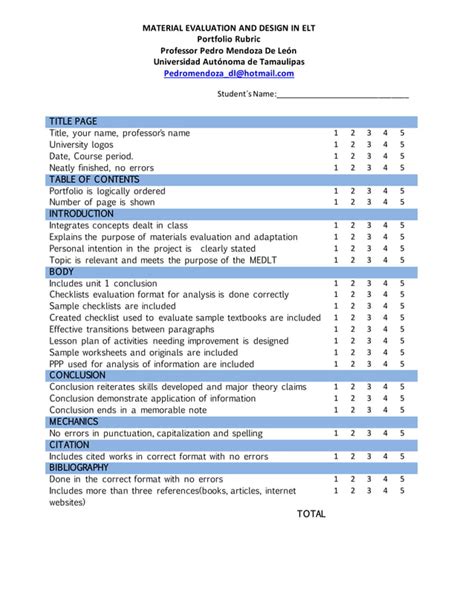 Rubrica para la evaluacion del proyecto final en la materia Evaluación