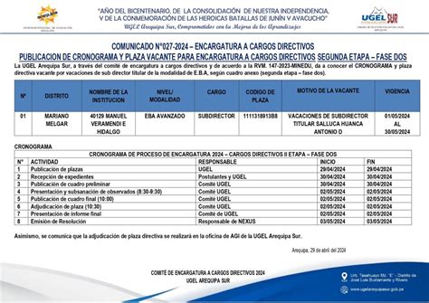 Comunicado N Encargatura A Cargos Directivos Publicacion De