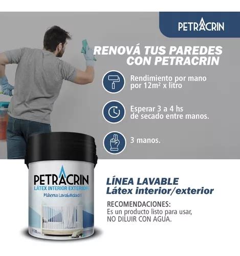 Pintura Latex Exterior Lavable Petracrin Litros Blanco En Venta En