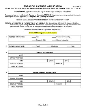 Fillable Online Lincoln Ne Tobacco License Application Fax Email Print