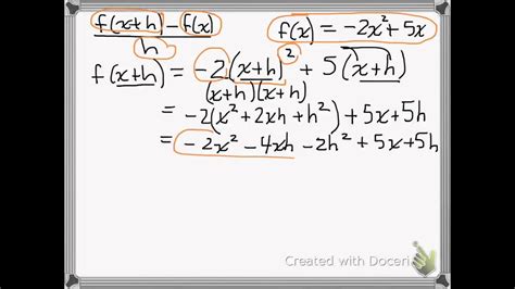 Difference Quotient For Quadratic Equation Youtube