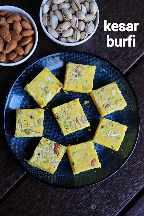 Kesar Burfi Recipe Kesar Barfi With Milk Powder Kesar Khoya Barfi