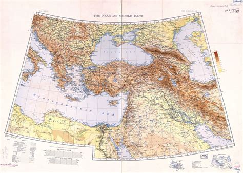 In High Resolution Old Physical Map Of The Near And Middle East With