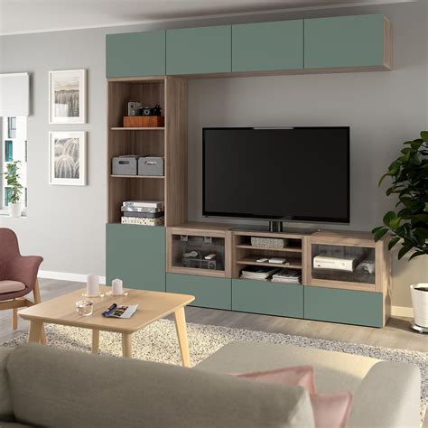 BestÅ Tv Storage Combinationglass Doors Walnut Effect Light Gray