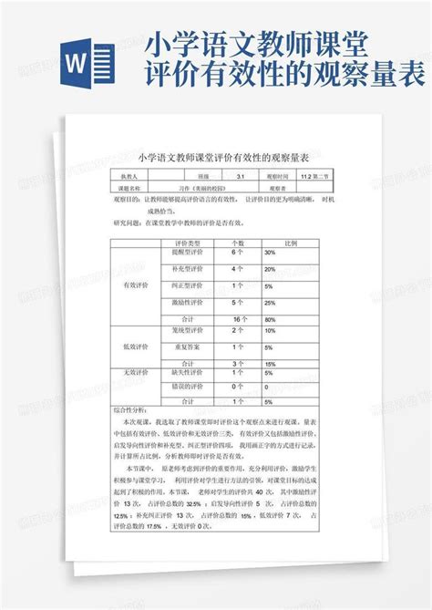 小学语文教师课堂评价有效性的观察量表word模板下载编号qgjwbxer熊猫办公