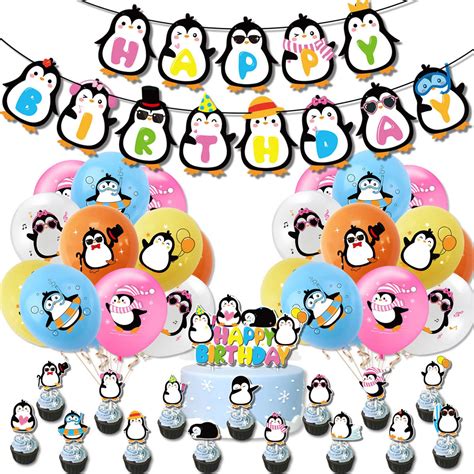 Buy Pcs Cute Penguin Party Theme Supplies With Happy Birthday Banner