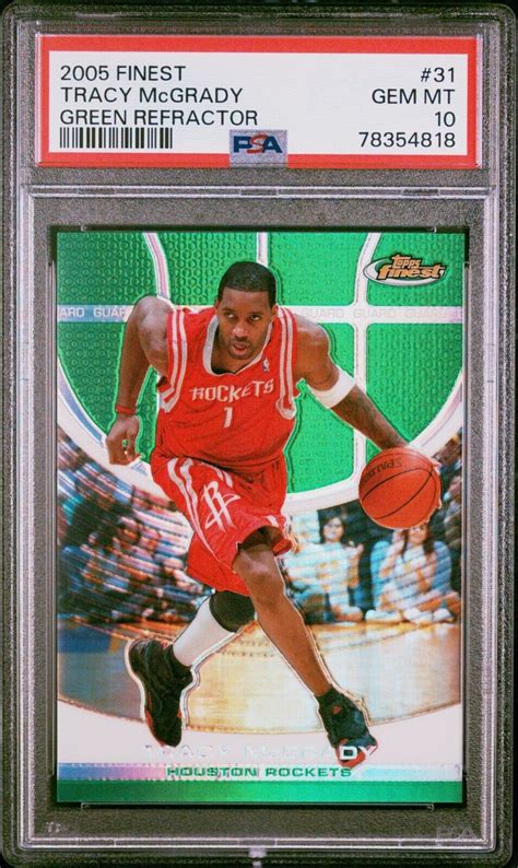 2005 06 Topps Finest 31 Tracy McGrady Green Refractor 89 PSA 10