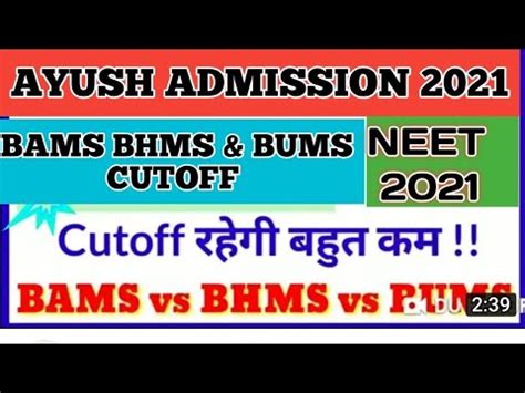 Expected Cutoff For BAMS BHMS BUMS In NEET 2021 AYUSH Councelling