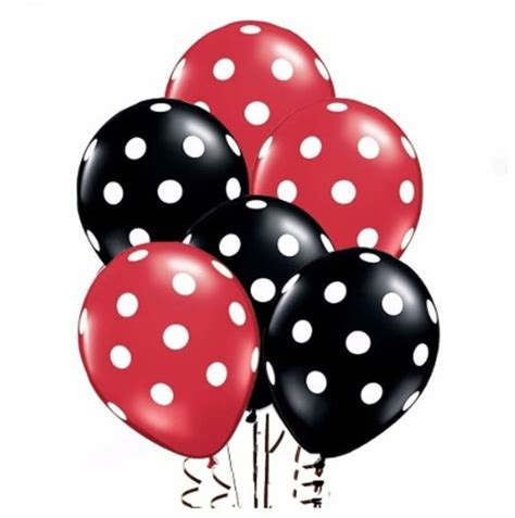 Balão Latex Nº10 Vermelho E Preto Poá Branco Bexiga Bolinha