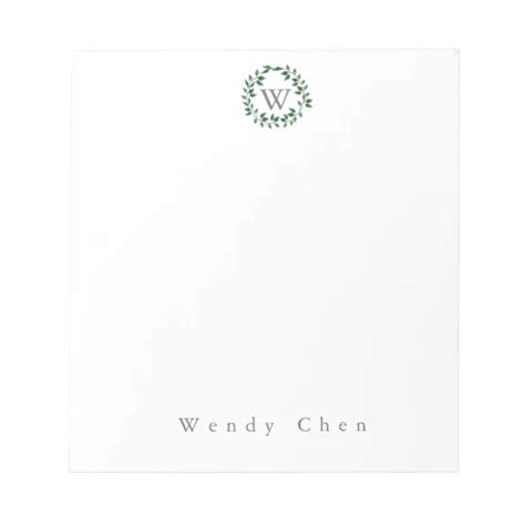 Elegant Greenery Monogram Notepad Zazzle