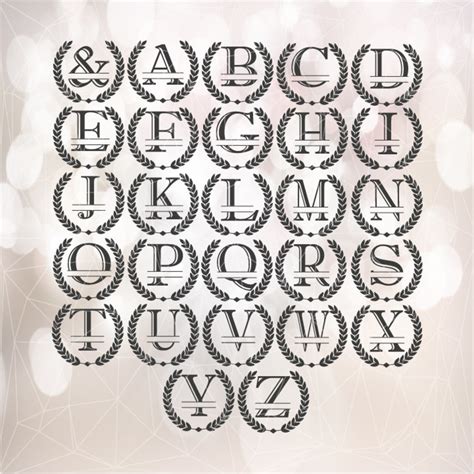 Wreath Split Monogram SVG Digital Monogram Template Laurel Etsy