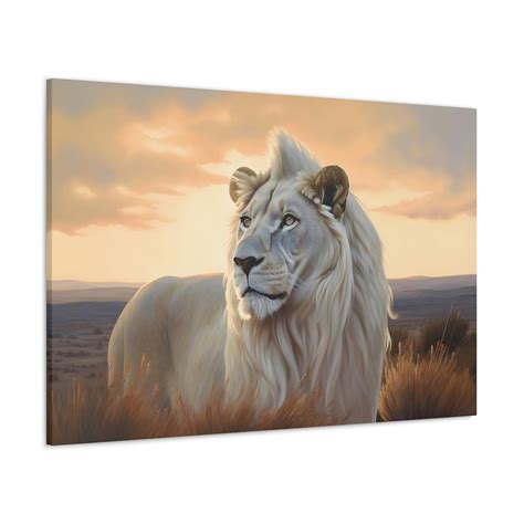 White Lion Oil Painting Print on Canvas Majestic White Lion Wall Art ...