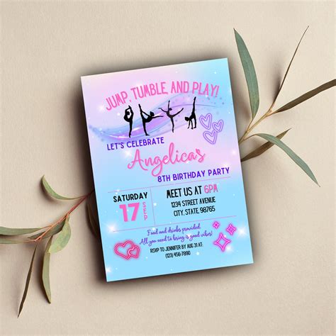 Gymnastic Birthday Invitation Gymnastics Invitations Gymnastic