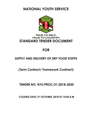 Fillable Online National Youth Service Standard Tender Document For