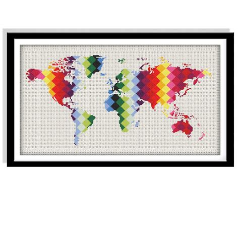 Bogo Free Geometric World Map Cross Stitch Patternp Etsy