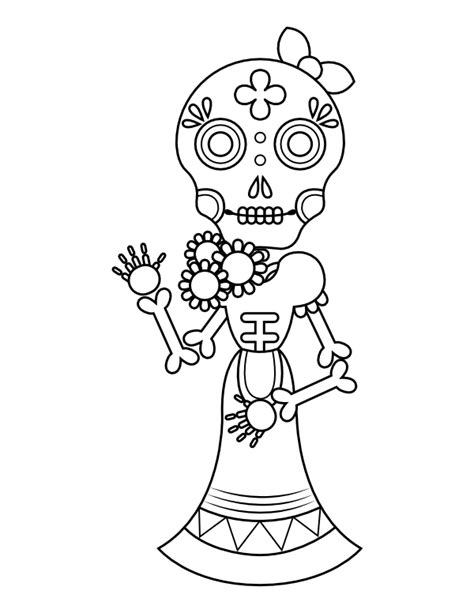 Printable Female Day of the Dead Skeleton Coloring Page