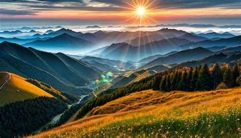 Premium AI Image | Mountain landscape at sunset