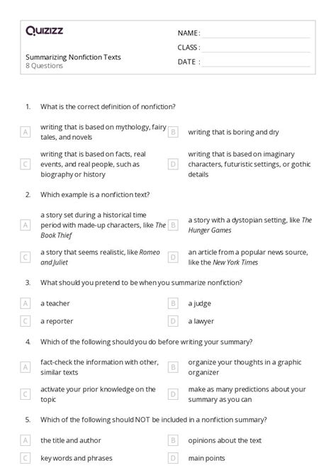 Summarizing Nonfiction Worksheets