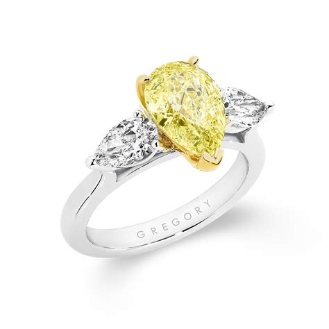 Trilogy Pear Shape Yellow White Diamond Engagement Ring Gregory