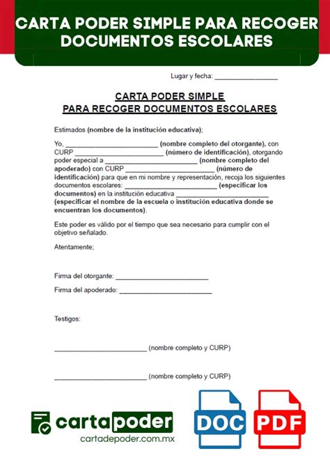 Carta Poder Simple Para Recoger Documentos Escolares