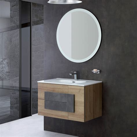 Mobile Bagno Sospeso Moderno Legno Rovere 100x47 Cm Completo Di