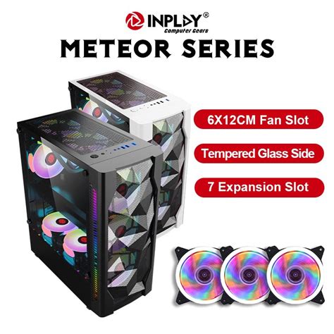 Inplay Atx Pc Case Gaming Computer Chassis Desktop Cpu Casing With Tempered Glass Fan Meteor 01