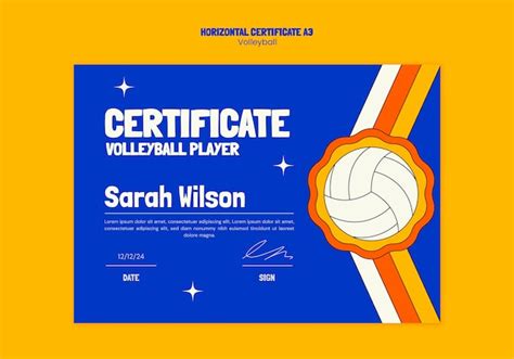 Free PSD | Volleyball certificate template design