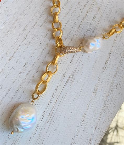 Baroque Pearl Necklace Etsy