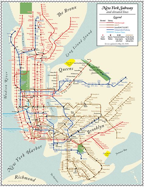 1939 NYC Subway Map Print Original Retro, Vintage-style Art of New York ...