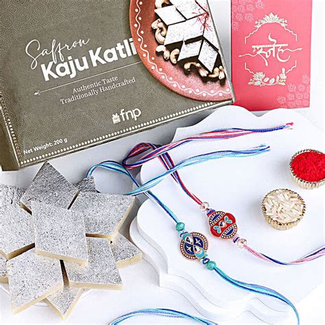 Cultural Charm Ethnic Rakhi Set Of 2 Kesar Kaju Katli Goodness Canada